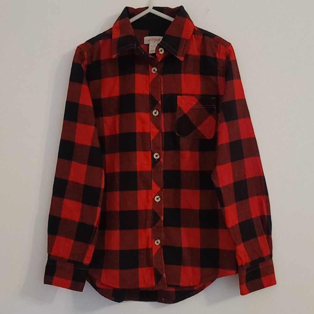 Cat & Jack girl shirt red /black zise M7/8